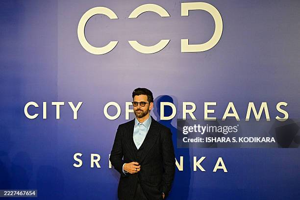 Bollywood actor Hrithik Roshan arrives at five star hotel Cinnamon Life in "City of Dreams" opening ceremony in Colombo on August 2, 2025. (Photo by Ishara S. KODIKARA / AFP) (Photo by ISHARA S. KODIKARA/AFP via Getty Images)          